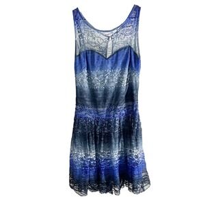 Betsey‎ Johnson Ombre Lace Sweetheart Sleeveless Short Dress Blue Size 8 Dressy